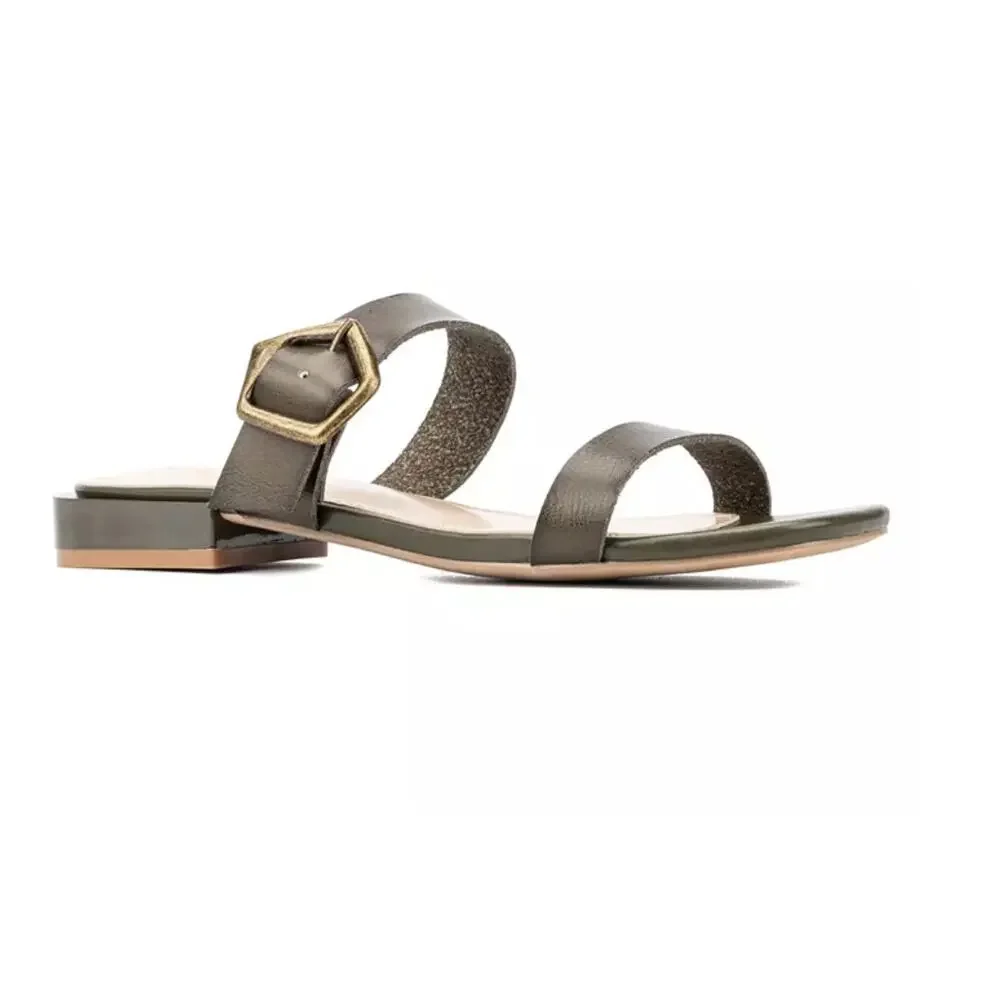 NY&C Helga Womens Big Buckle Sandal Olive Size 8 New Shoe Faux Leather Brown
